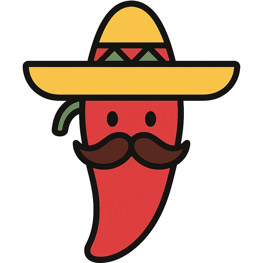 red chile pepper with a sombrero and a Mexican moustache emoji