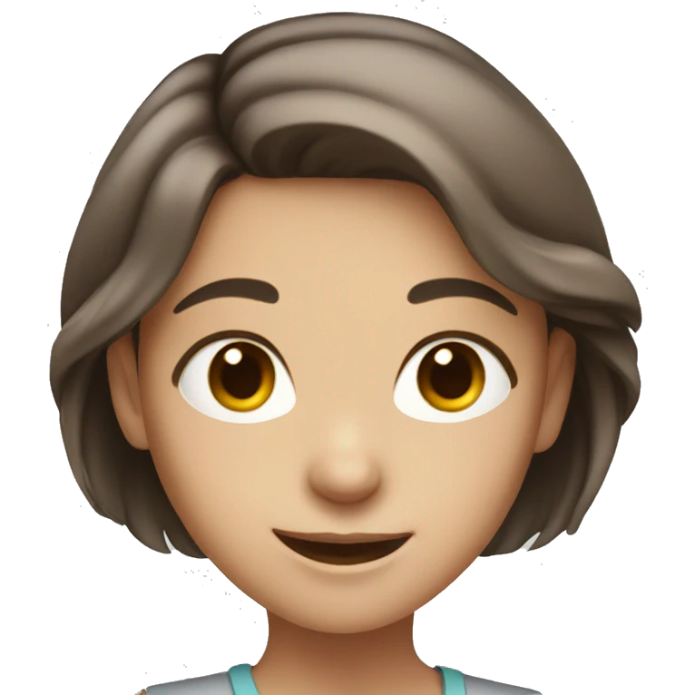 smiling girl with brown hair and grey eyes emoji