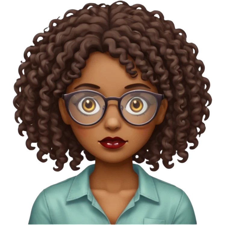 Faz uma zombie feminina parda, muito bonita, cabelo cacheado, óculos de grau e olhos castanhos emoji