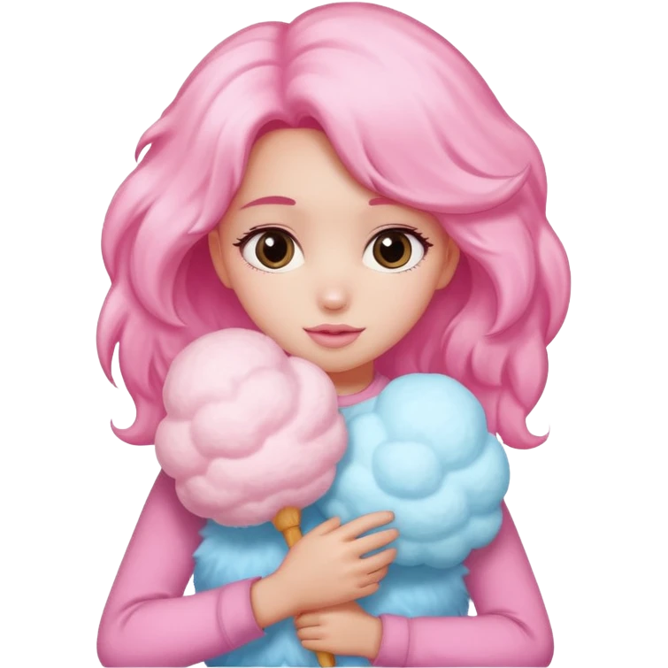 A girl hugging a big cotton candy puff emoji