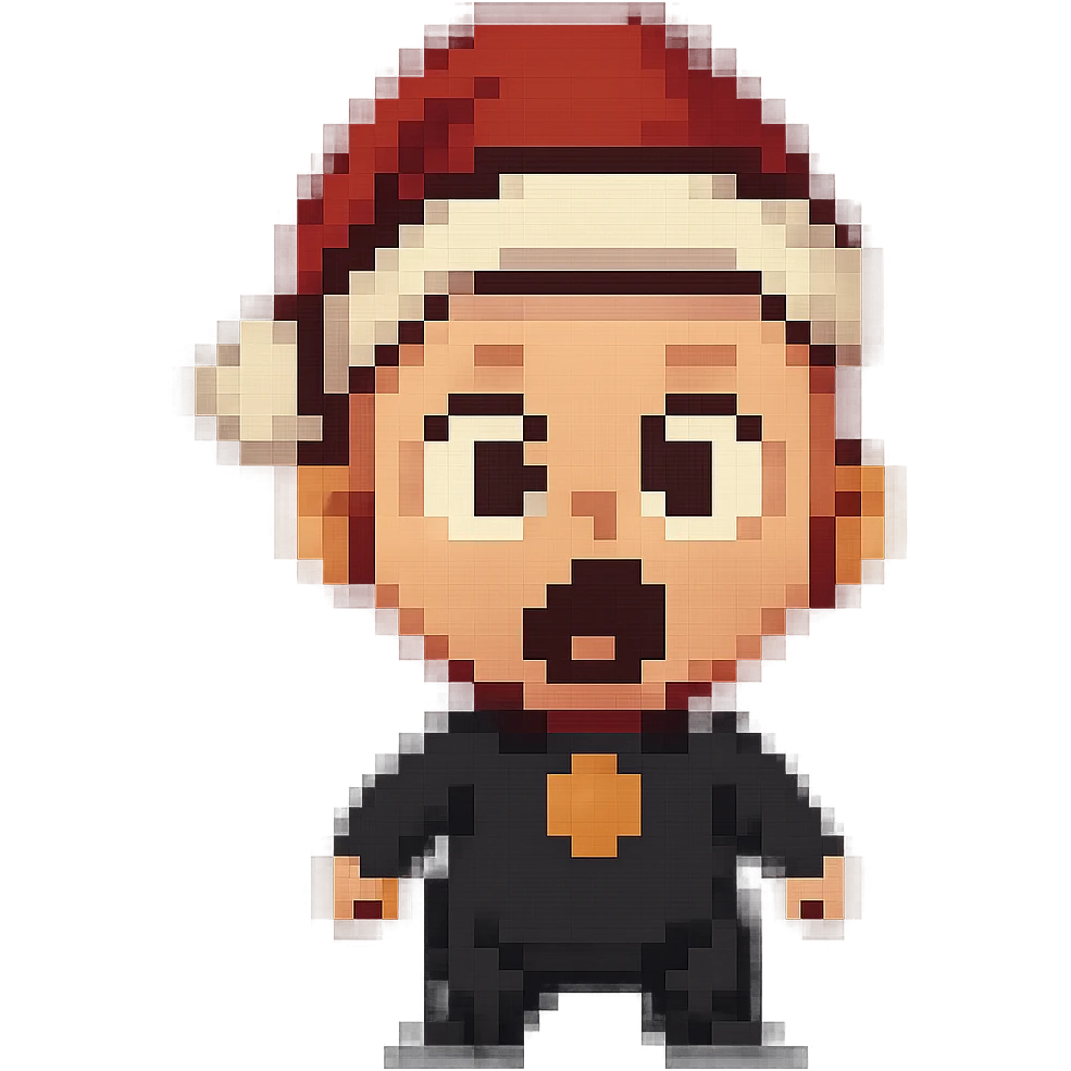 Jack Jack in the style of pixel art, surprised with a hat emoji