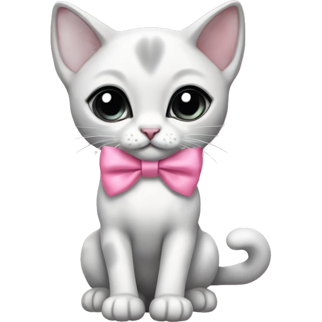 kawaii white and gray siamese kitten with pink bow full body emoji