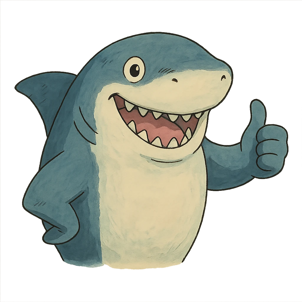 ghibli style shark giving a thumbs up emoji