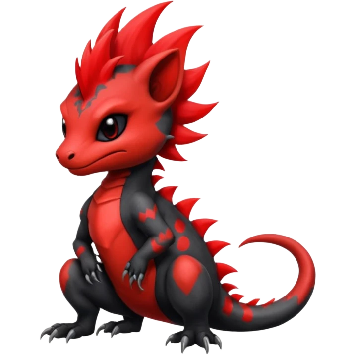 Shiny cool badass Fiery gothic evil black and red salandit-Liten-torracat with a red Mohawk  emoji