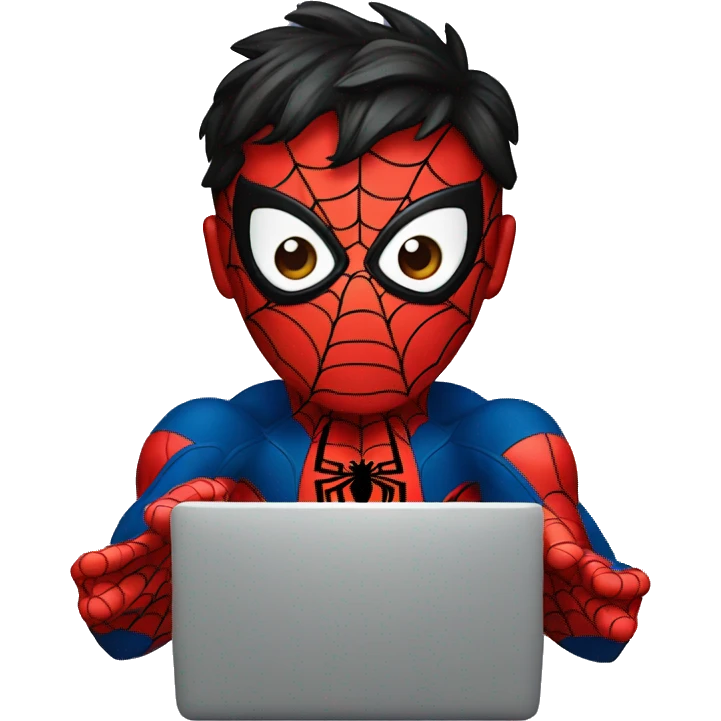 Spiderman using a computer emoji