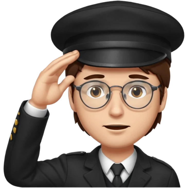 Brown hair man black hat glasses Salute with tear coming out eye emoji