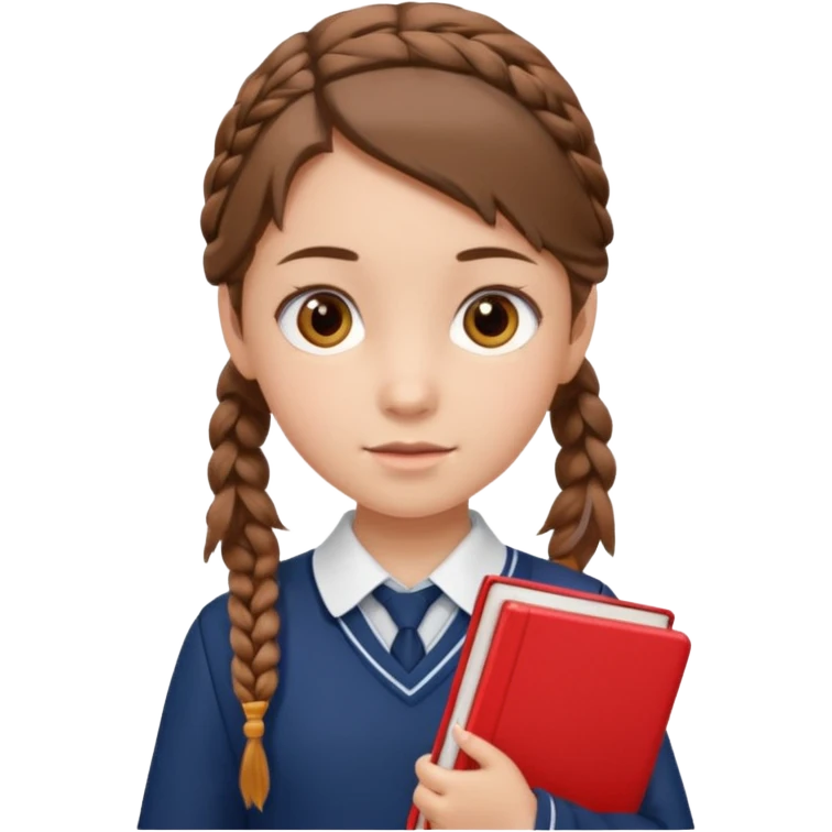 brown braid hair girl kid, student, red book emoji