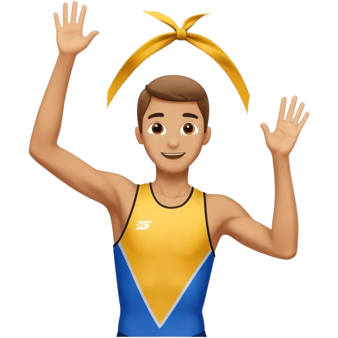 high jumper with arms raised in victory, after the jump emoji