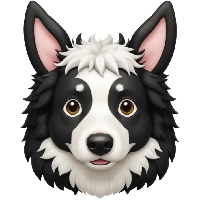 A black and white border collie with cow's horns. emoji