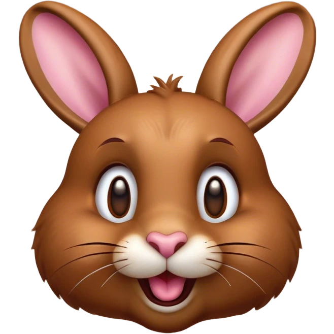 Cinematic Comical Brown Rabbit Portrait Emoji, Head tilted dramatically with an exaggeratedly amused expression, featuring a striking brown fur with lively, twitching ears and wide, expressive brown eyes filled with playful disbelief, Simplified yet hilariously expressive features, highly detailed, glowing with a slightly sassy glow, high shine, dramatic yet playful, stylized with an air of cheeky mischief, bright and endearing, soft glowing outline, capturing the essence of a spirited and over-the-top bunny, so meme-worthy it feels like it could side-eye its way into internet fame instantly! emoji