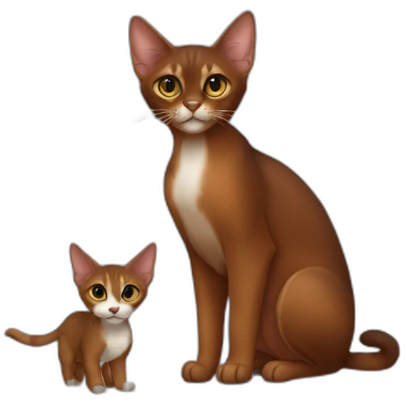 dark red abyssinian cat with big ears and black kitten with small white speck emoji