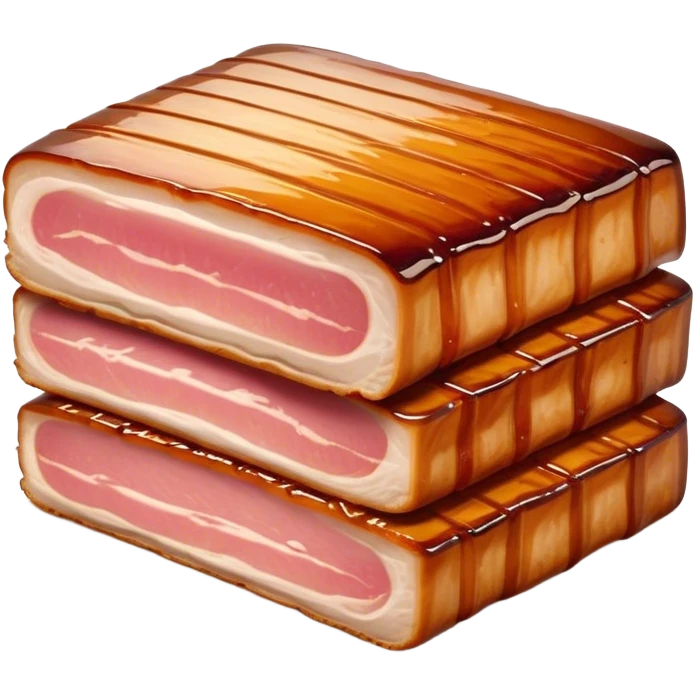 Cinematic tender pork belly, slow-roasted to perfection, crispy caramelized edges, glistening with juices, sliced into thick, rich layers, warm golden tones, luxurious and indulgent. emoji