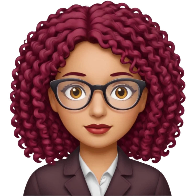 hispanic women with brown eyes and clear glasses and burgundy curly hair emoji