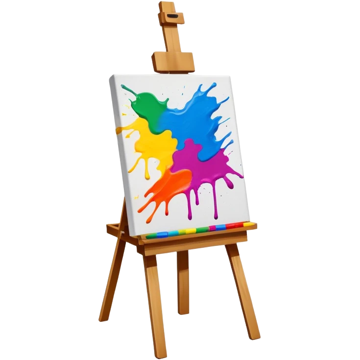 canvas on an easel with bright paint strokes, fun and inviting emoji