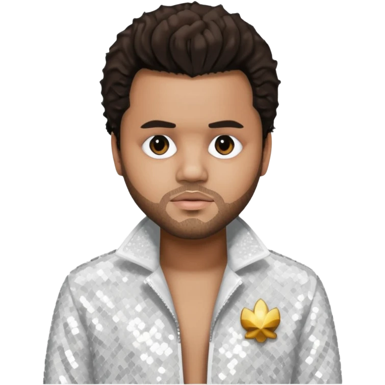 The Weeknd with dark brown hair, white sequin outfit emoji