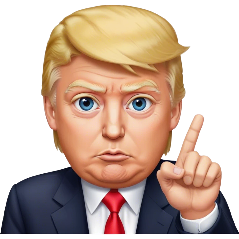 Super realistic Donald Trump pointing index finger up, realistic eyes emoji