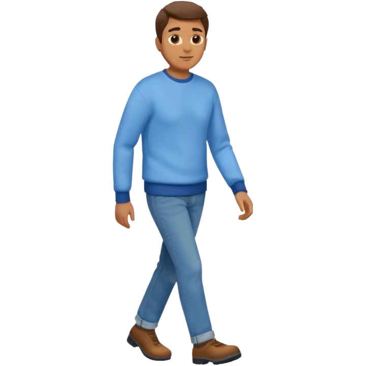 man with blue jean light blue sweater walking emoji