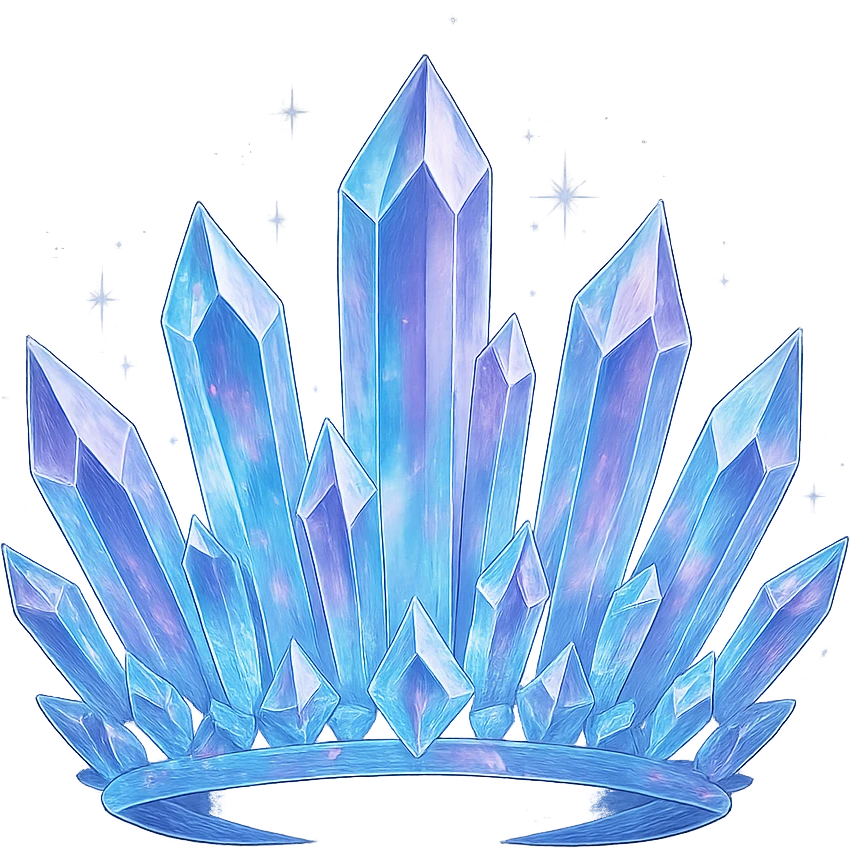 crystal crown made of translucent blue and purple gems, sparkling and magical emoji