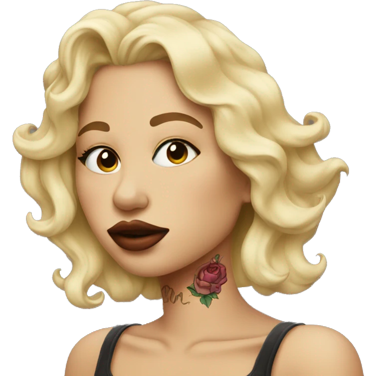 blonde girl with lips tattooed back emoji