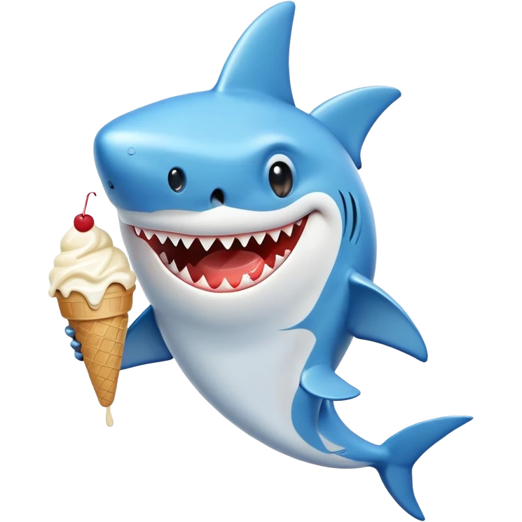 happy shark eating ice cream emoji