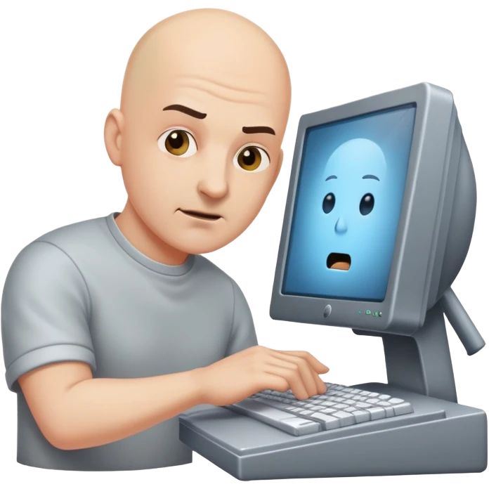 Лысый мужчина бьёт клавиатурой монитор  emoji