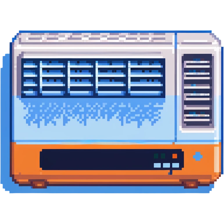 Pixelated window air conditioner with cool blue air effect emoji