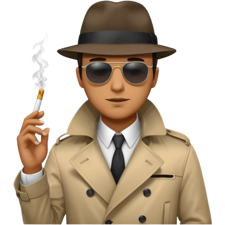Man with trench coat fedora and cigaret with sunglasses on emoji