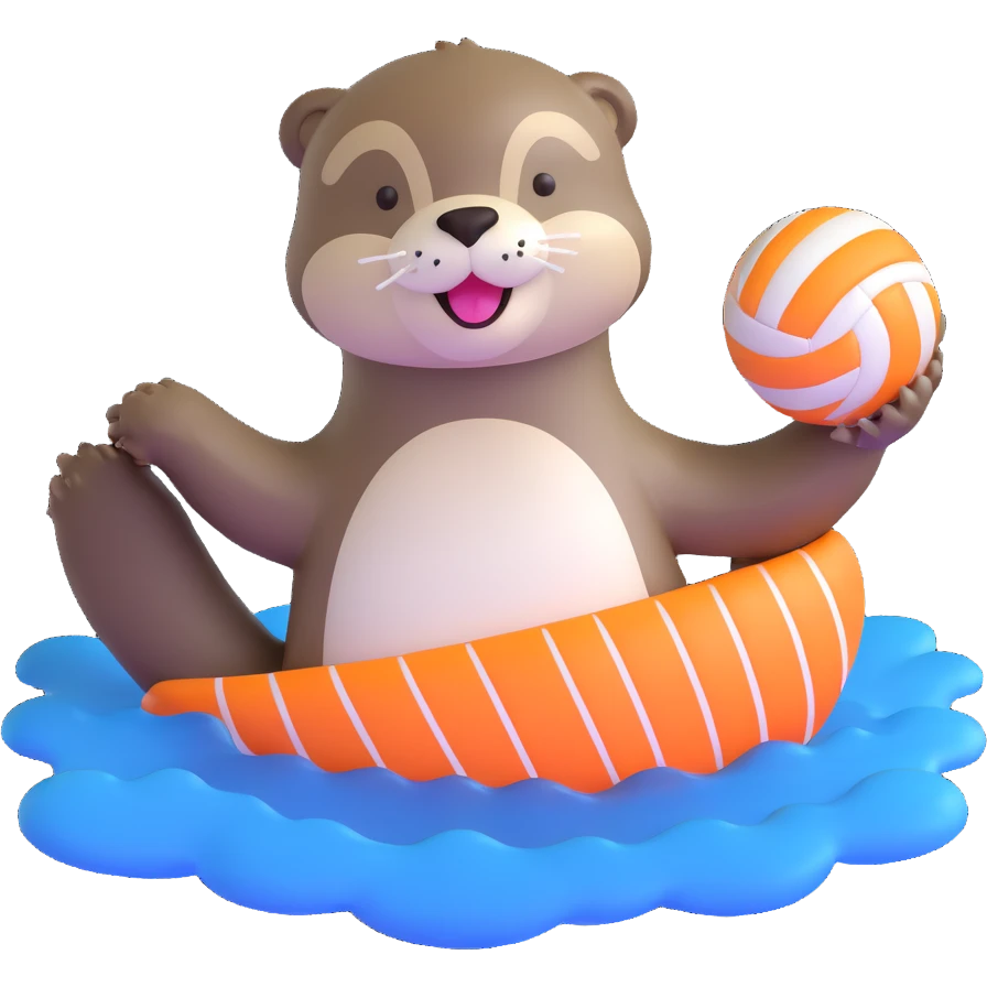 kawaii otter floating on water holding a volleyball with two paws emoji