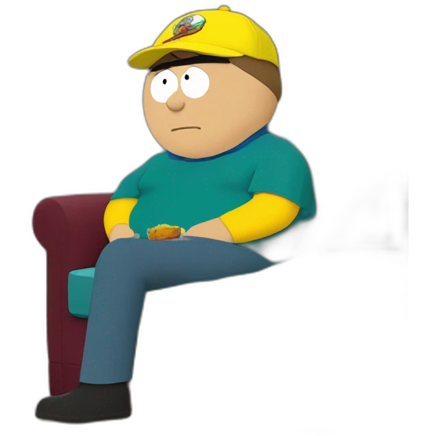 Cartman assis de profil diagonal gauche dans le canapé des Simpsons emoji