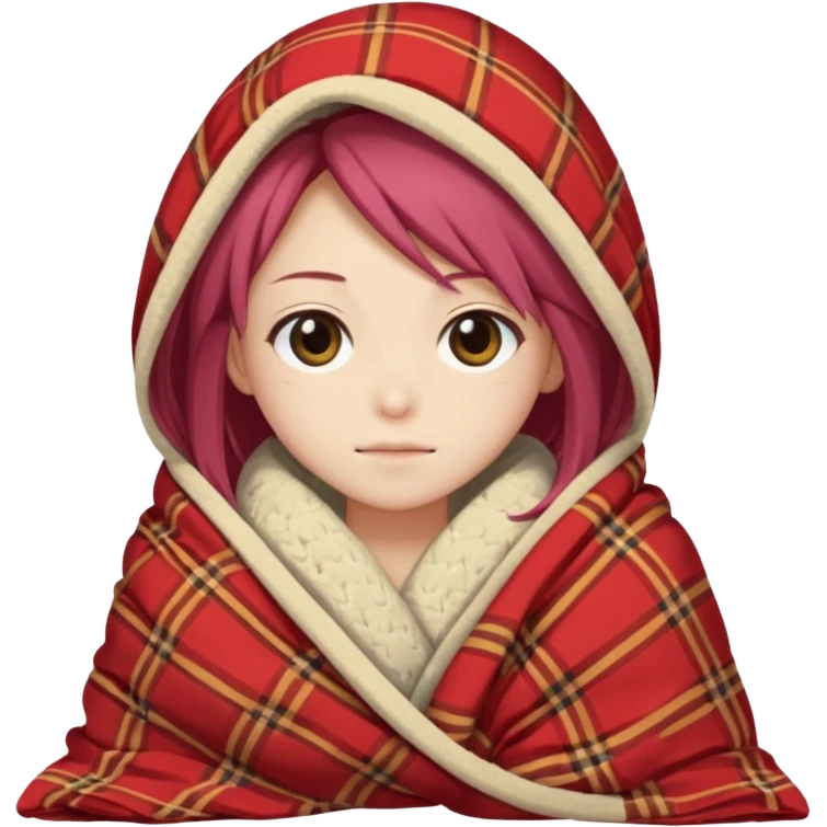 Kaoruko chilling on mobile cover in blanket emoji