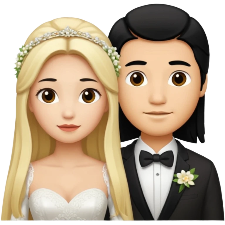Wedding couple blonde bride long hair and black hair Chinese groom emoji