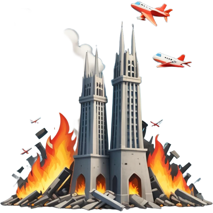 Two towers and a plane crashing on one of them emoji