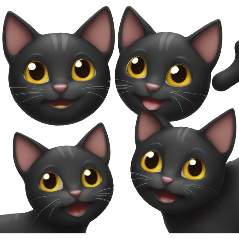 Three happy black cats emoji