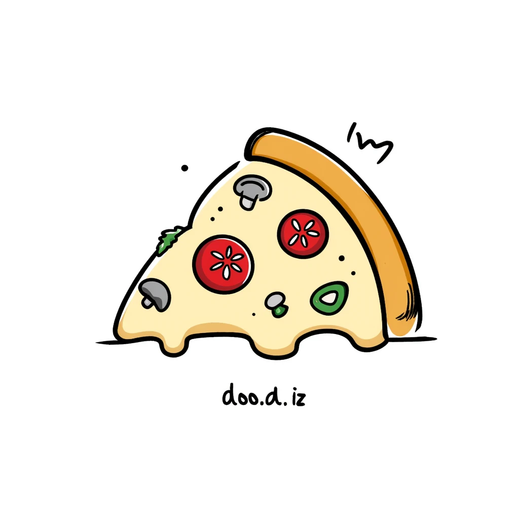 a slice of pizza with toppings in pastel colors dd9fb0, ffc6d3, a3bfc9, c4bee2, f1b091, hand-drawn doodle style emoji