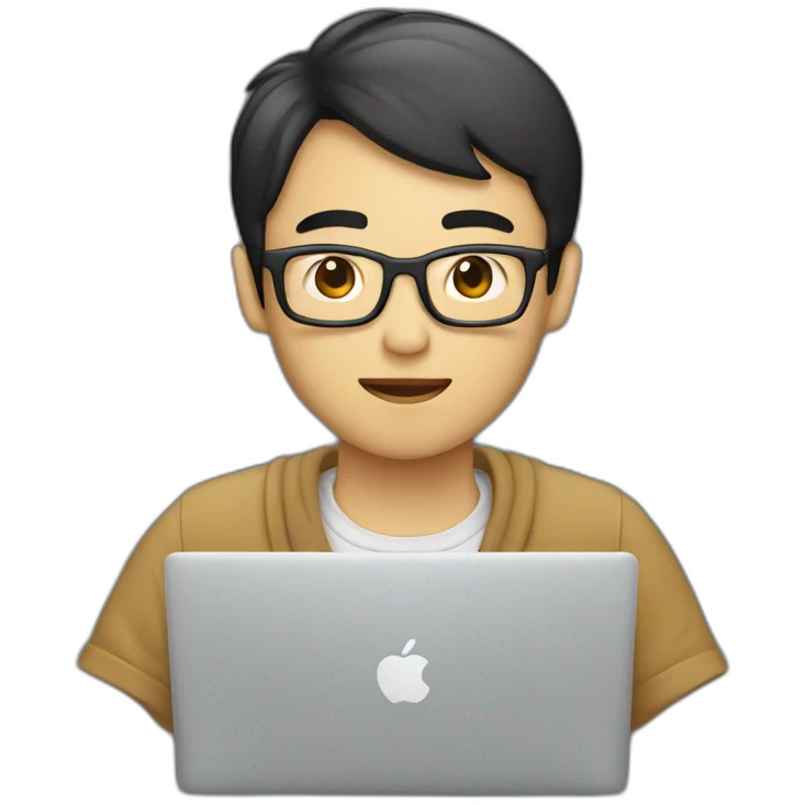 Asian  Guy coding on the macbook emoji