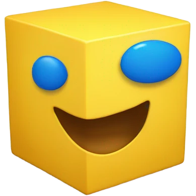 Yellow cube with a blue line mouth emoji