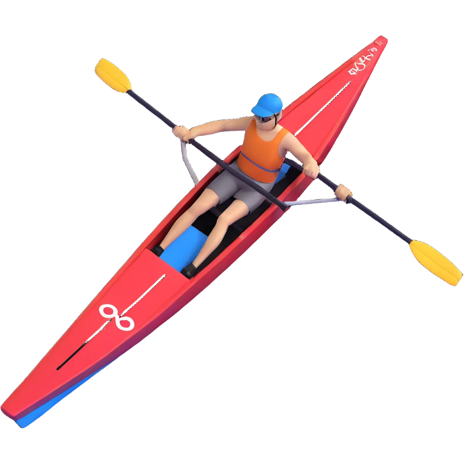single-person Olympic rowing boat with professional racing style, rower included, detailed, top-down view emoji