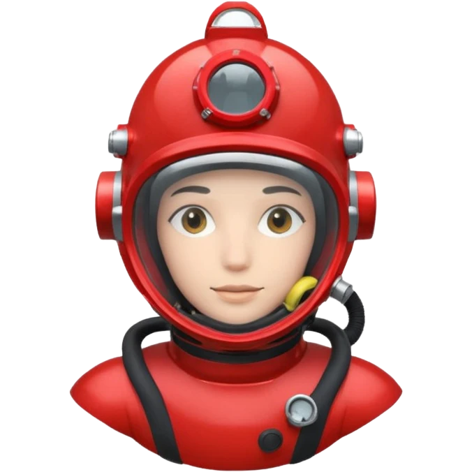 wearing a red scuba diving helmet with glass visor emoji