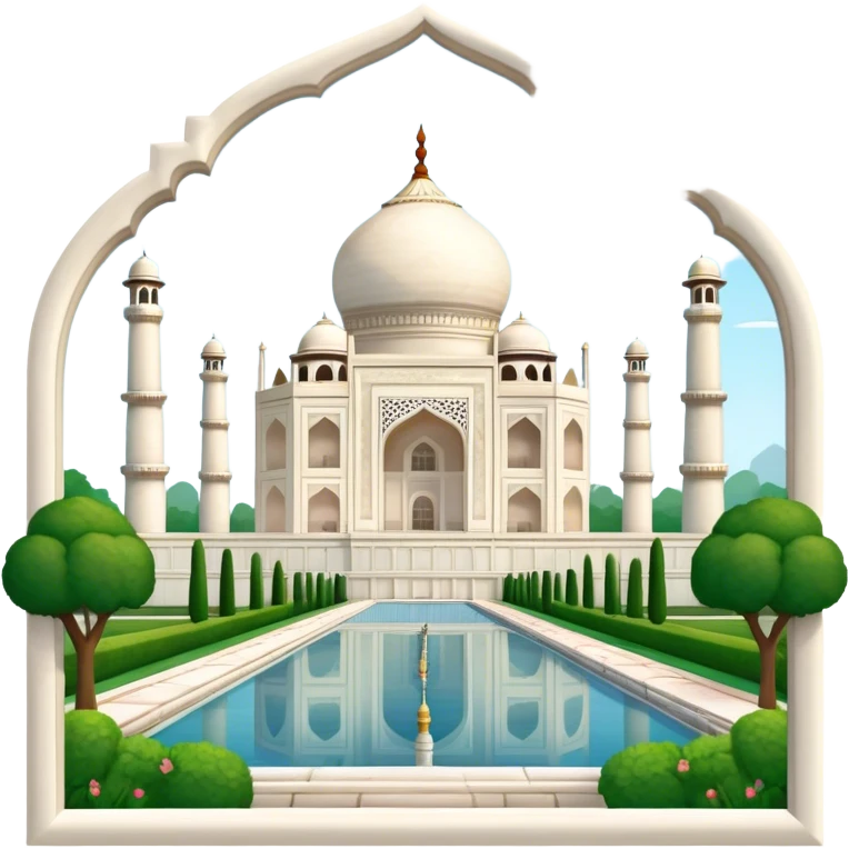 Cinematic Realistic Taj Mahal Landmark Emoji, depicted as the iconic marble mausoleum set amidst lush gardens rendered with intricate detail and ethereal, soft lighting. emoji