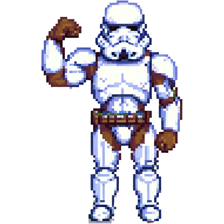 storm trooper from Star Wars flexing bicep, pixel art style emoji