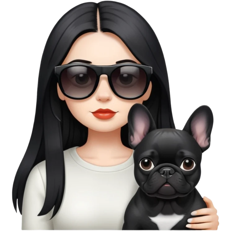 girl with long black  straight hair  and Wearing sunglasses and a black French bulldog emoji