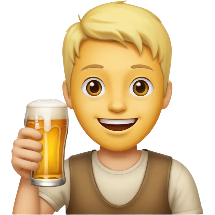 Yellow face woth a happy expression holding a beer emoji