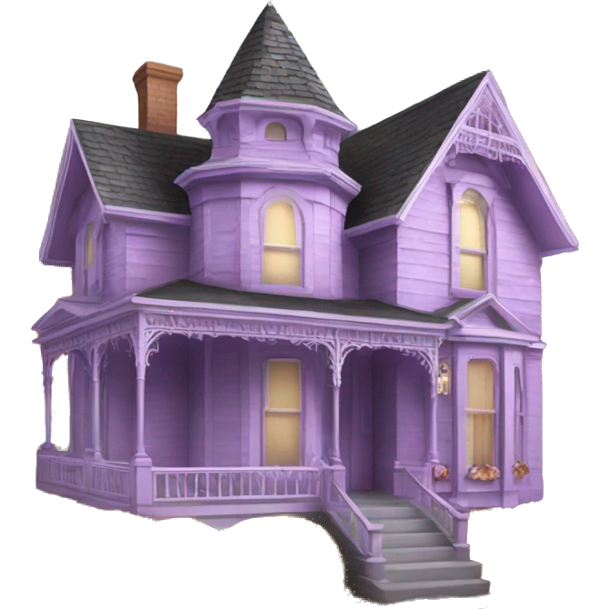 Light purple Victorian house decorated with exterior fall and thanksgiving decorations  emoji