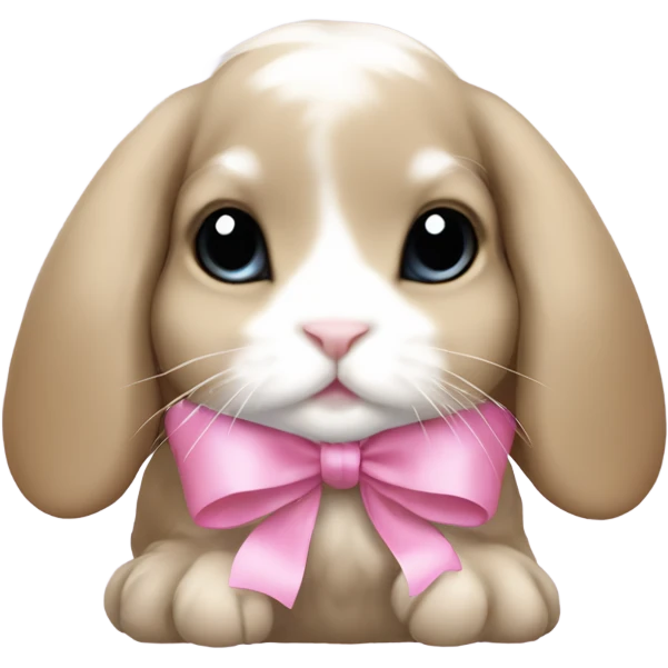 Tan and white baby holland lop wth a pink bow emoji