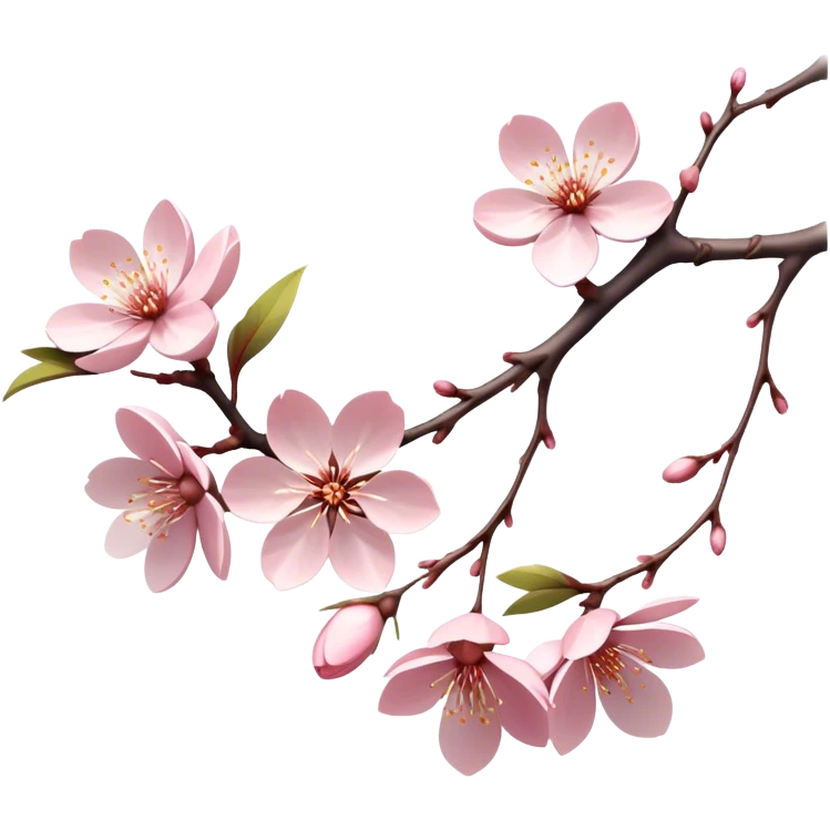 Cinematic Realistic Sakura Flowers on a Branch, depicted as delicate, soft pink blossoms gracefully adorning a slender, gently twisted branch, illuminated by subtle, warm natural light that accentuates their ethereal beauty and transient charm, poetic spring scene emoji