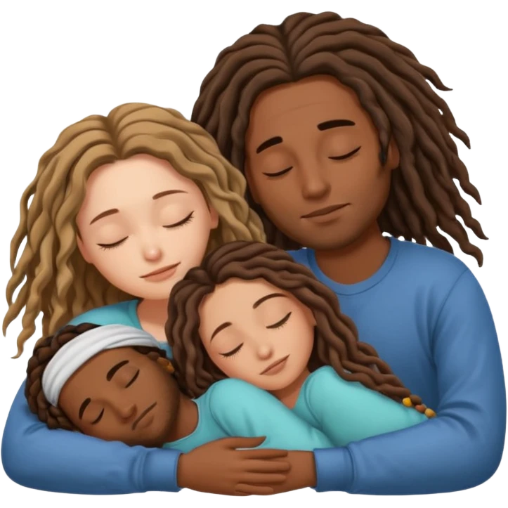 couple sleeping the male is brown skin with dreads and the female is hispanic with fair skin with long wavy brunette hair emoji