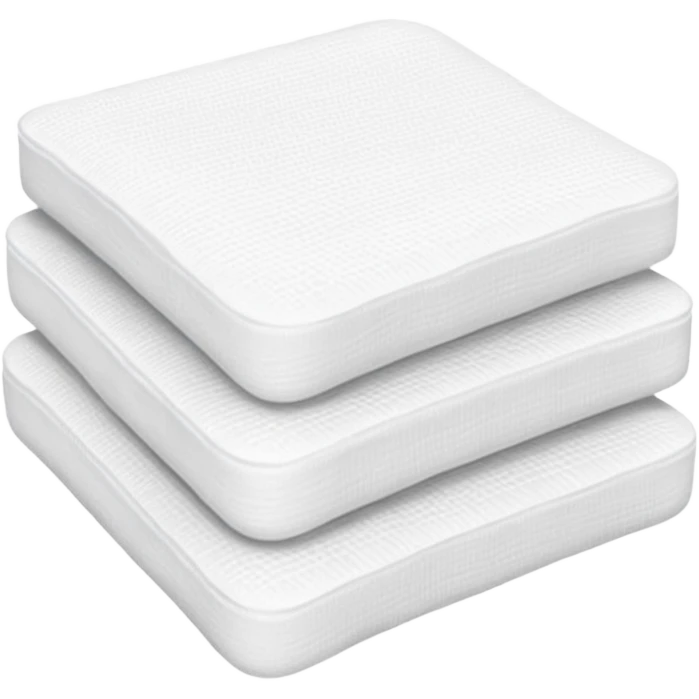 stack of two or three white sterile gauze pads with soft, slightly textured surfaces and clean, square edges, lightweight, neatly layered, medical use, no packaging, no plasters, no tools, apple emoji style, soft lighting, subtle shadows, transparent background, emoji scale emoji