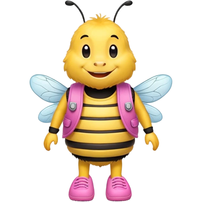 bee with a vest on and wearing pink crocs emoji