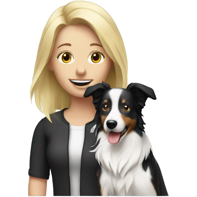 Blonde woman with border collie dog emoji