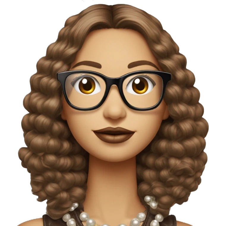 Mujer de pelo liso color castaño con gafas guess pendientes de perlas  emoji